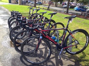 The team bikes lined up pre race.