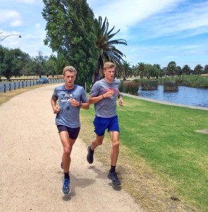 Running around Albert Park Lake with regular training partner Declan Wilson.